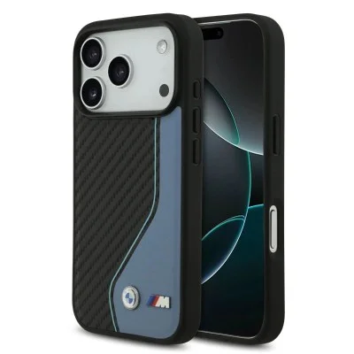 Bmw Iphone 17 Pro Case - Carbon With Color Stitching - Black And Blue